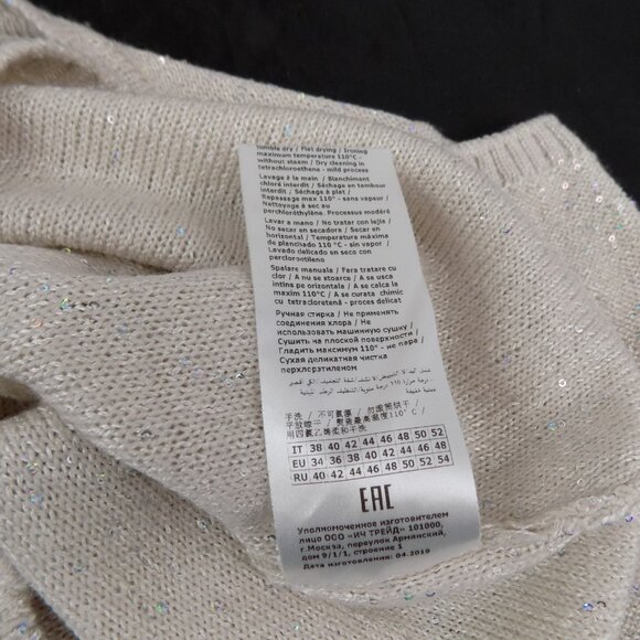 Luisa Spagnoli Women Beige Knitted Sweater Pullover Sequins Made in Italy Size S - Picture 8 of 9